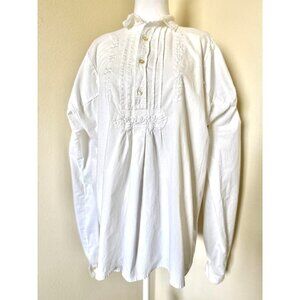 Vintage 1950s Long Sleeve Men's White Cotton Traditional Hungarian Folk Blouse
